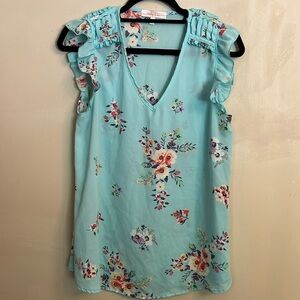 Hailey & Co Floral Blouse Pleated Shoulder Detail Ruffle Sleeveless Size S